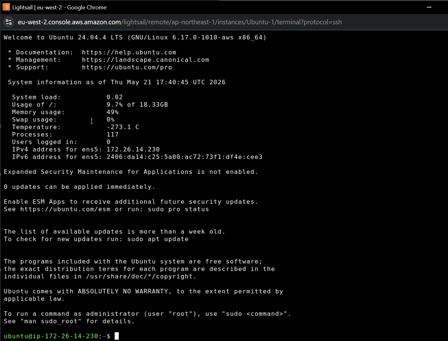 connected lightsail instance