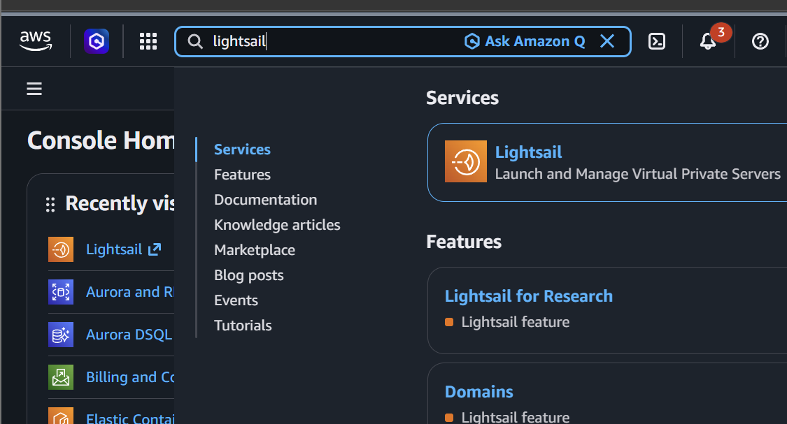 find aws lightsail