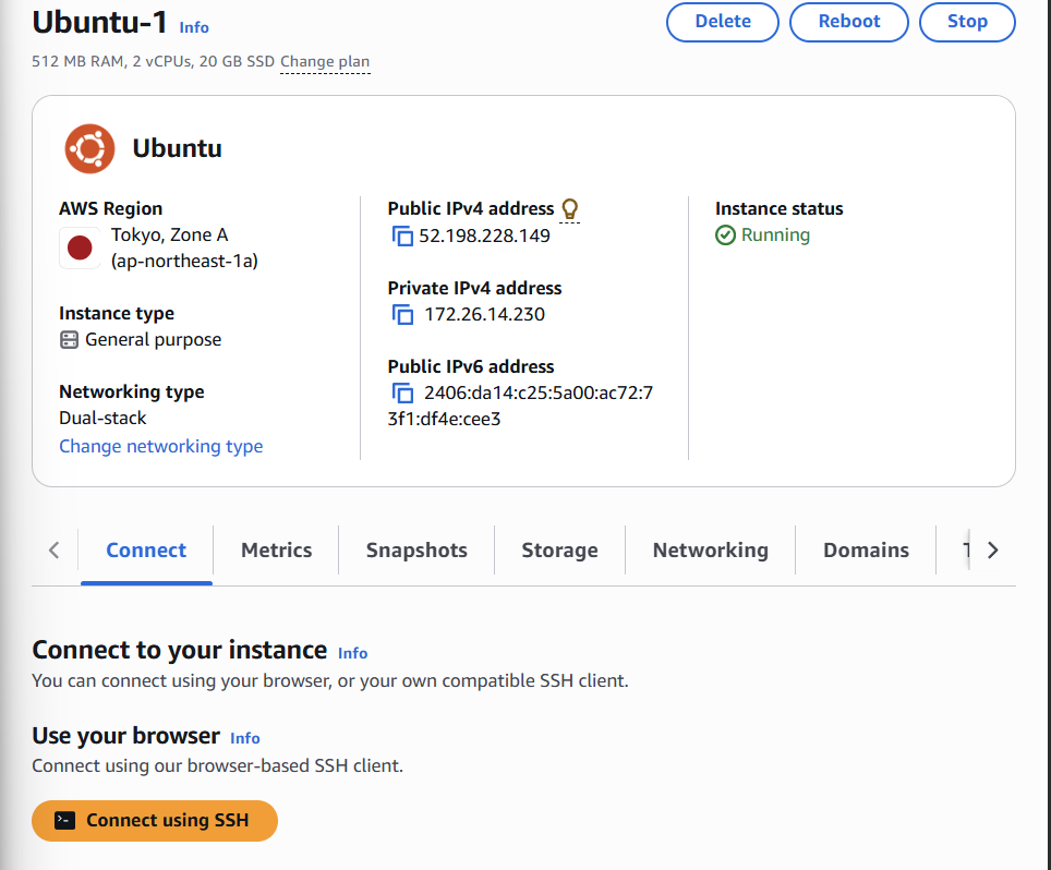 created lightsail instance